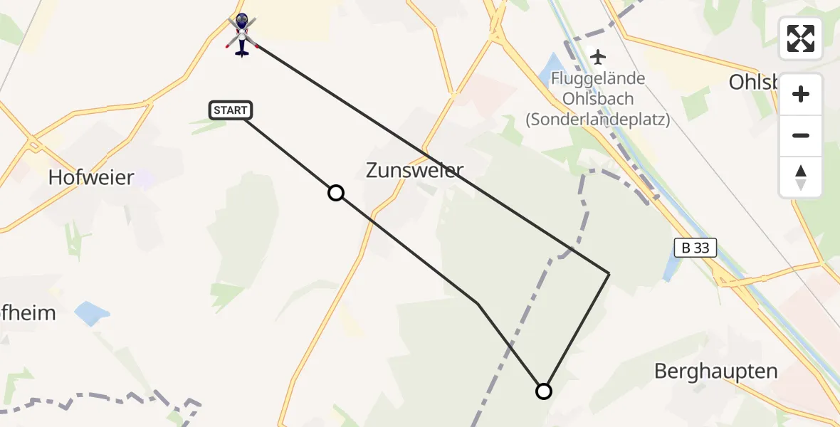 Flugroute Polizeihubschrauber Hohberg - Offenburg, 30 September 2026, 08:31