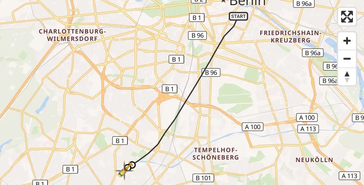 Flugroute Rettungshubschrauber Berlin - Charité Clinic Benjamin Franklin Campus, 30 September 2026, 08:32