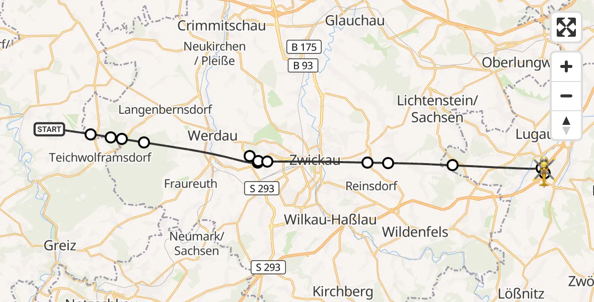 Flugroute Rettungshubschrauber Mohlsdorf-Teichwolframsdorf - Stollberg/Erzgeb., 30 September 2026, 08:36