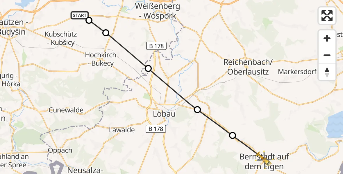Flugroute Rettungshubschrauber Kubschütz - Bernstadt a.d.Eigen, 30 September 2026, 08:38