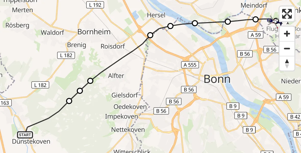 Flugroute Polizeihubschrauber Swisttal - Sankt Augustin, 30 September 2026, 08:41