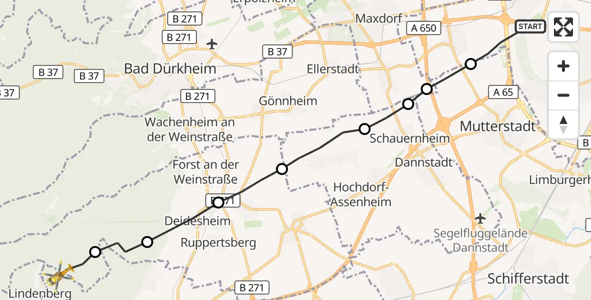 Flugroute Rettungshubschrauber Ludwigshafen am Rhein - Deidesheim, 30 September 2026, 08:42