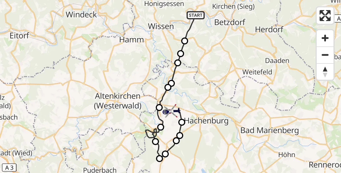 Flugroute Polizeihubschrauber Mittelhof - Hattert, 30 September 2026, 08:43