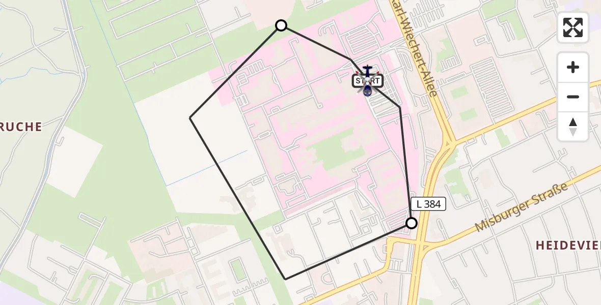 Flugroute Polizeihubschrauber Hannover Luftrettung Hubschrauberlandeplatz (Christoph 4) - Hannover Luftrettung Hubschrauberlandeplatz (Christoph 4), 30 September 2026, 08:53