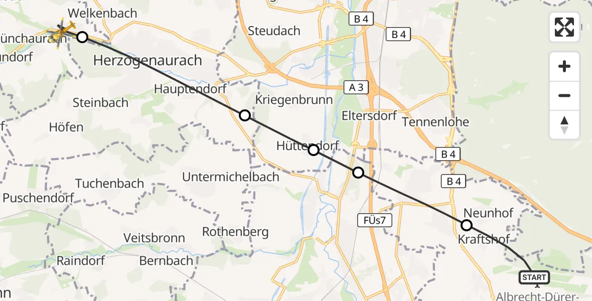 Flugroute Ambulanzhubschrauber Flughafen Nuremberg - Aurachtal, 30 September 2026, 08:54
