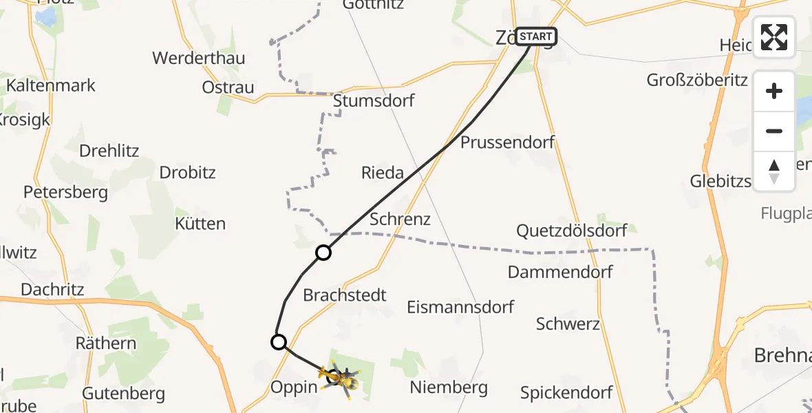 Flugroute Rettungshubschrauber Zörbig - Halle-Oppin Flugplatz, 30 September 2026, 08:56