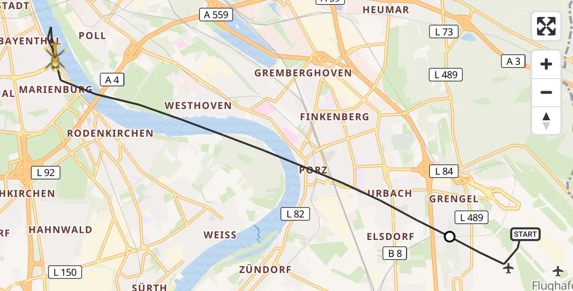 Flugroute Rettungshubschrauber Köln Bonn Flughafen - Köln, 30 September 2026, 09:07