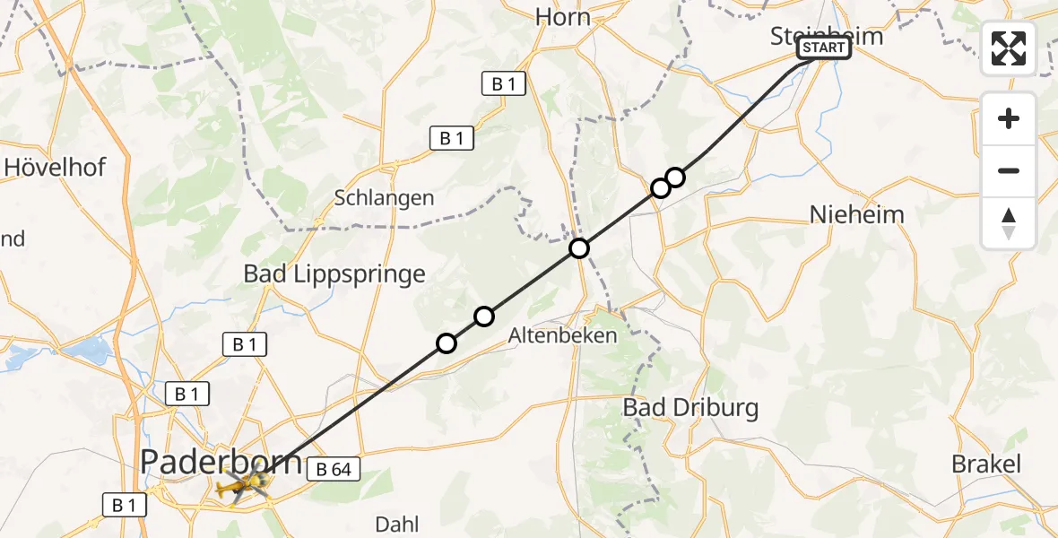 Flugroute Rettungshubschrauber Steinheim - Paderborn, 30 September 2026, 09:07