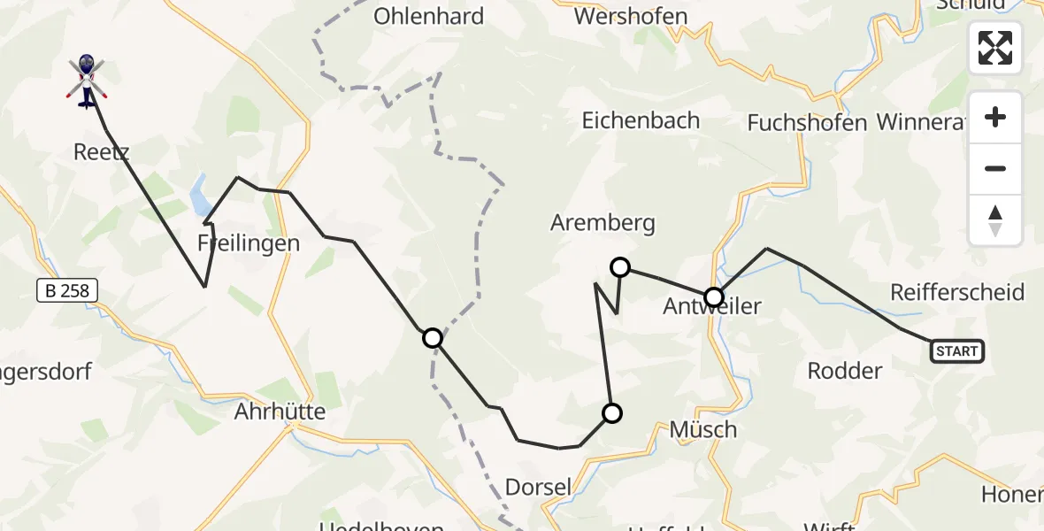 Flugroute Polizeihubschrauber Reifferscheid - Blankenheim, 30 September 2026, 09:12