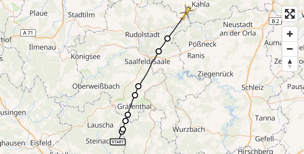 Flugroute Rettungshubschrauber Föritztal - Orlamünde, 30 September 2026, 09:13