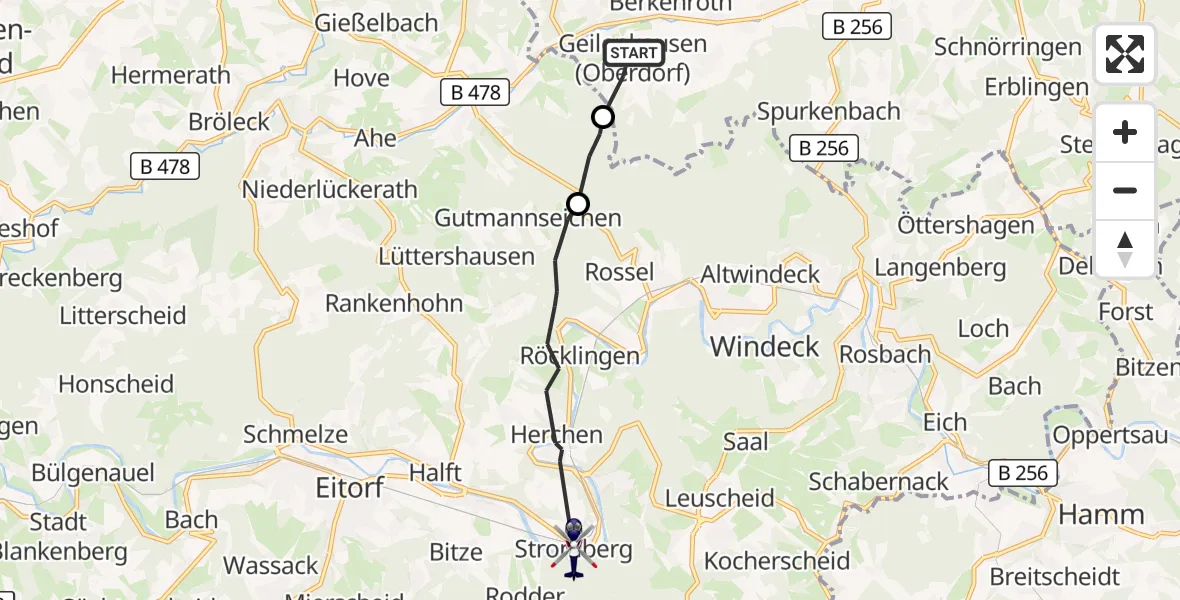 Flugroute Polizeihubschrauber Waldbröl - Windeck, 30 September 2026, 09:16
