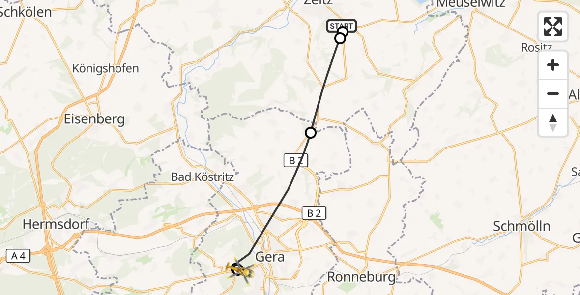 Flugroute Rettungshubschrauber Zeitz Hospital - SRH Wald-Klinikum Gera Hospital, 30 September 2026, 09:18