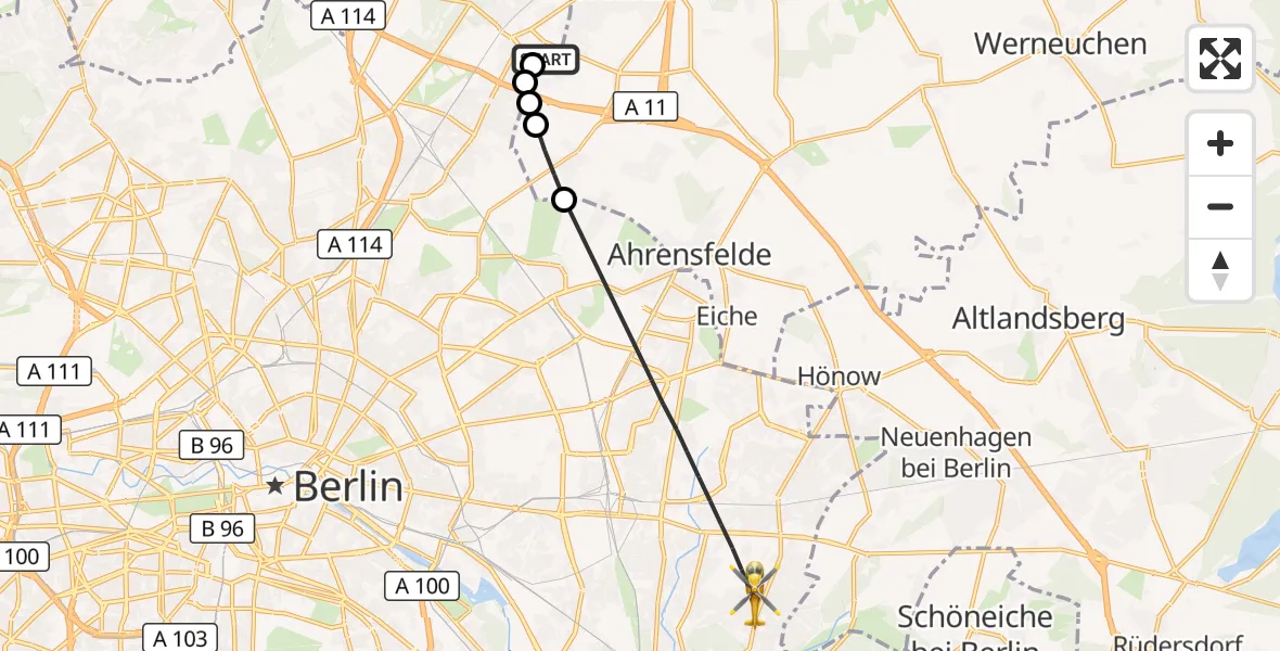 Flugroute Rettungshubschrauber Helios Clinic Berlin-Buch - Berlin, 30 September 2026, 09:21