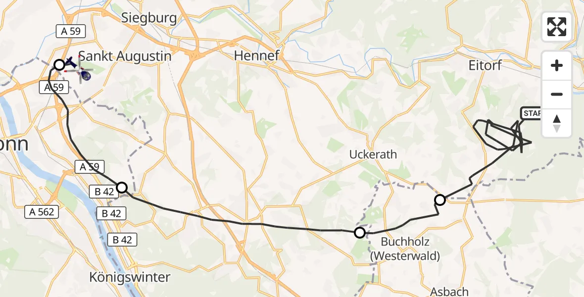 Flugroute Polizeihubschrauber Eitorf - Sankt Augustin, 30 September 2026, 09:22