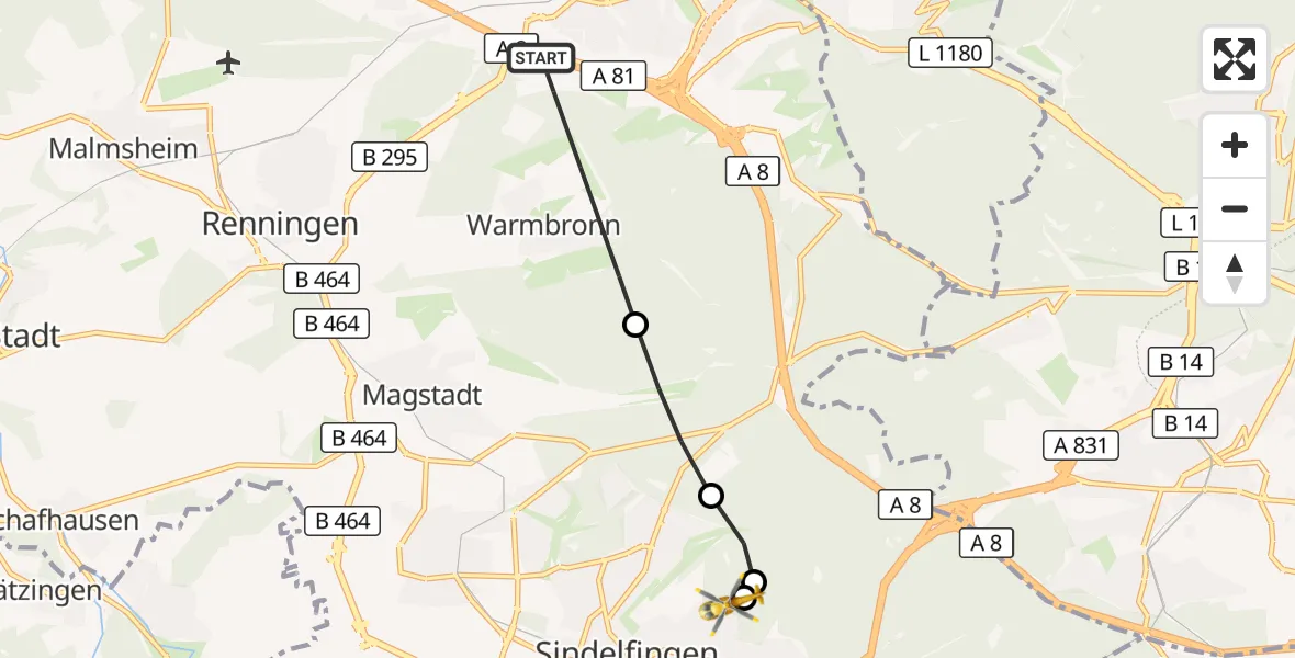 Flugroute Rettungshubschrauber Leonberg - Sindelfingen Hospital, 30 September 2026, 09:25