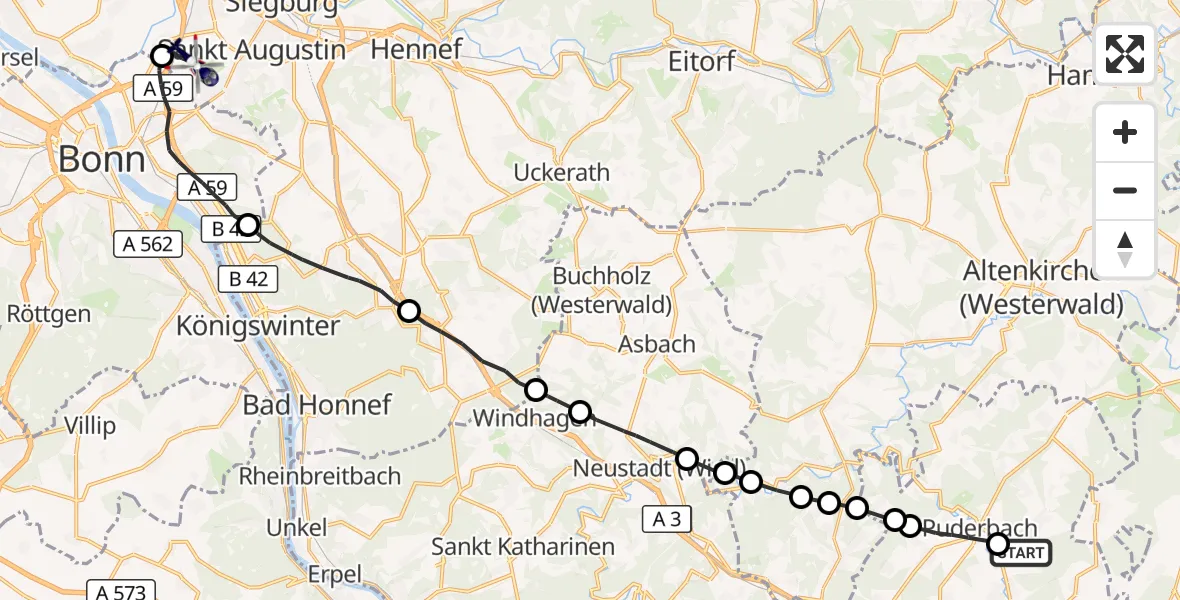 Flugroute Polizeihubschrauber Hanroth - Sankt Augustin, 30 September 2026, 09:26