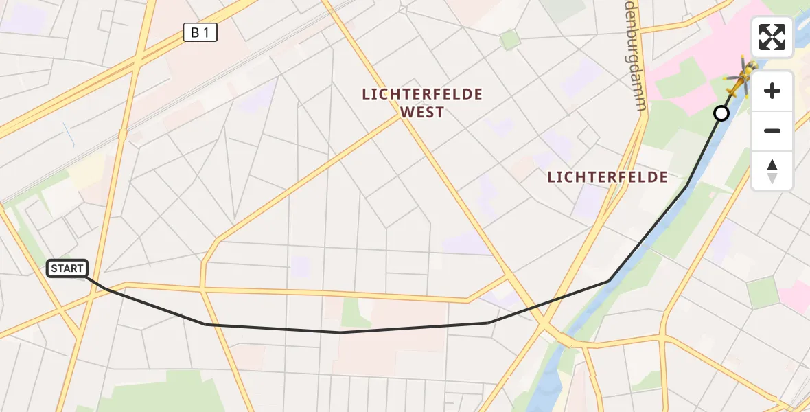 Flugroute Rettungshubschrauber Berlin - Charité Clinic Benjamin Franklin Campus, 30 September 2026, 09:37