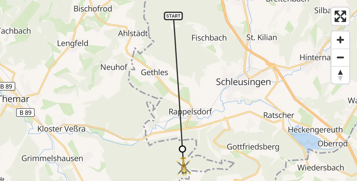 Flugroute Rettungshubschrauber Schleusingen - Kloster Veßra, 30 September 2026, 09:40