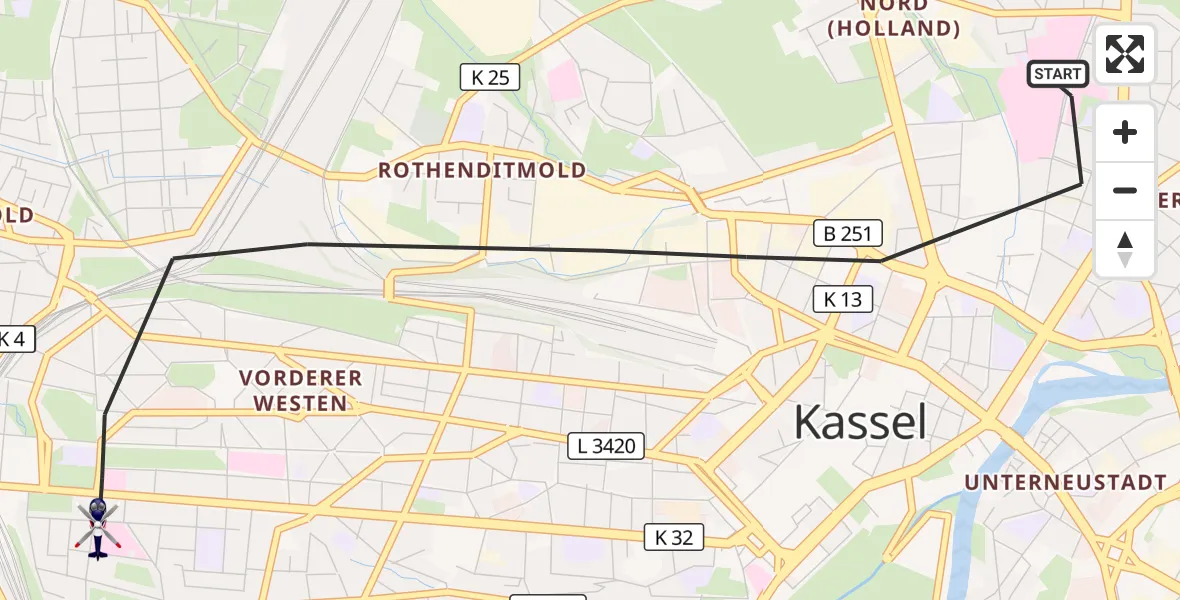 Flugroute Polizeihubschrauber Kassel - Kassel, 30 September 2026, 09:45