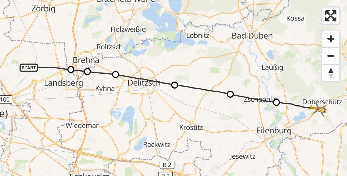 Flugroute Rettungshubschrauber Landsberg - Doberschütz, 30 September 2026, 09:47