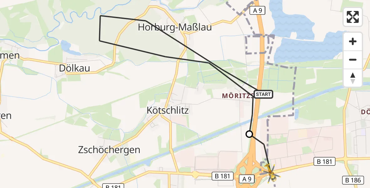 Flugroute Rettungshubschrauber Leuna - ADAC Air Rescue Station Leipzig/Schkeuditz-Dölzig Hubschrauberlandeplatz (Christoph 61), 30 September 2026, 09:51
