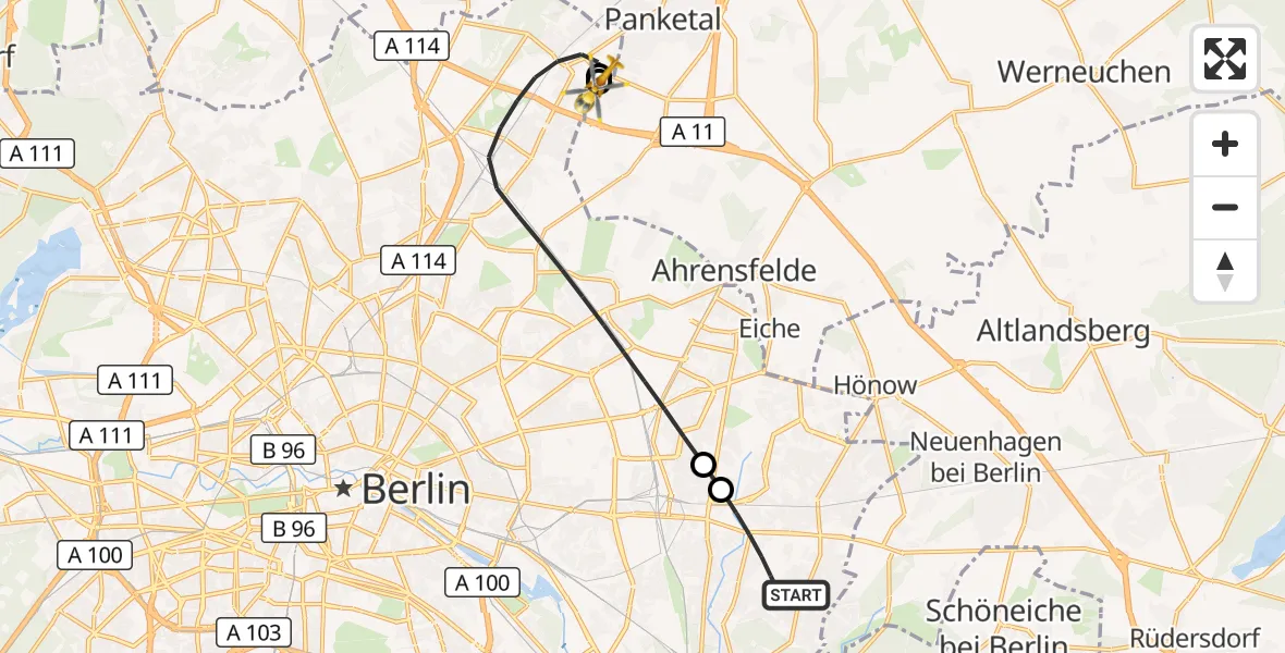 Flugroute Rettungshubschrauber Berlin - Helios Clinic Berlin-Buch, 30 September 2026, 09:52