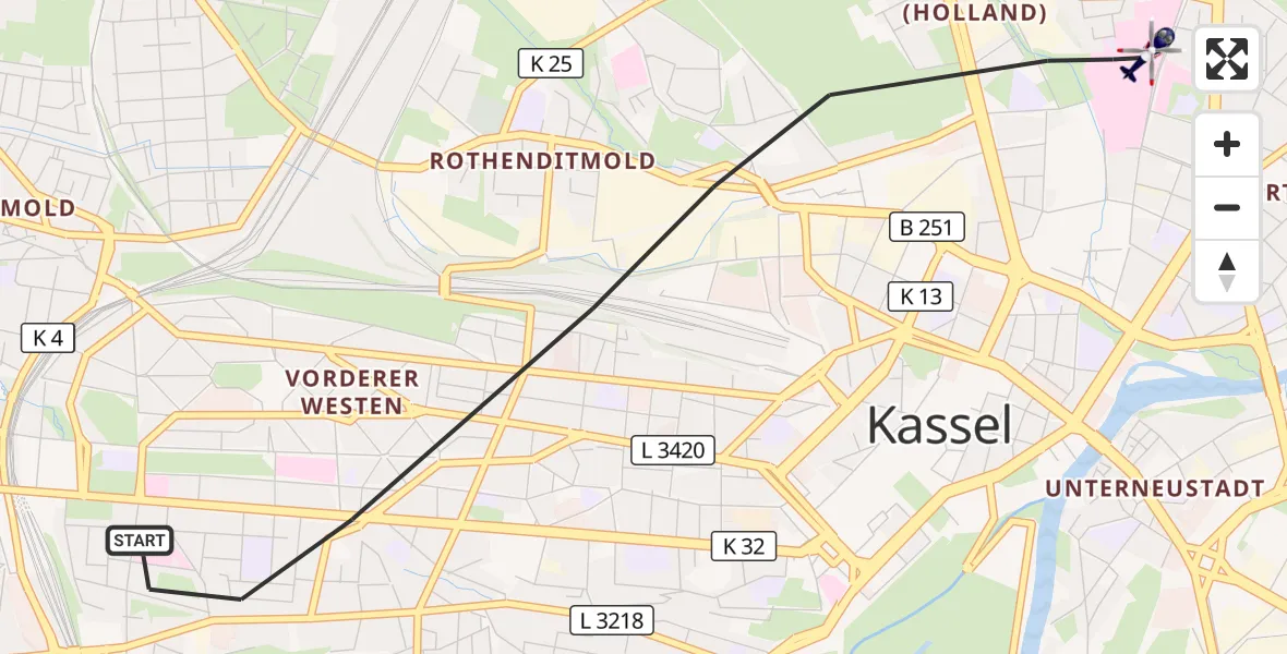Flugroute Polizeihubschrauber Kassel - Kassel, 30 September 2026, 09:54