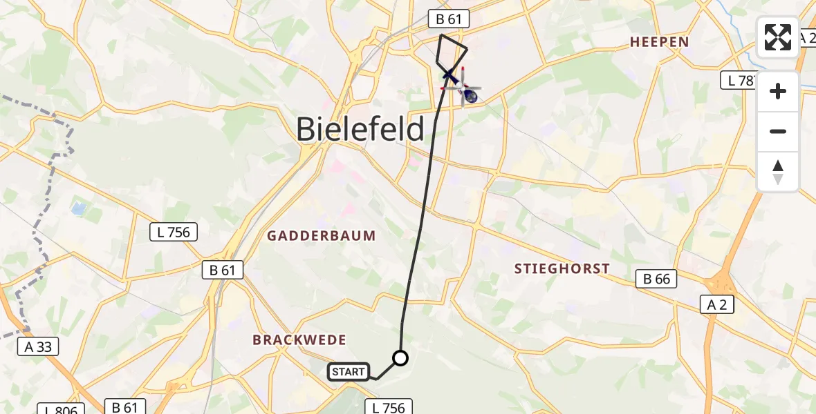 Flugroute Polizeihubschrauber Luftrettungszentrum Bielefeld - Bielefeld, 30 September 2026, 09:55