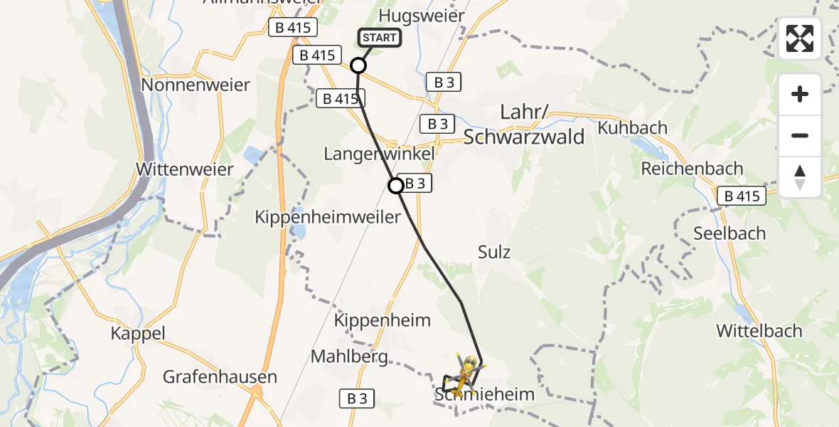 Flugroute Rettungshubschrauber Lahr Flughafen - Kippenheim, 30 September 2026, 09:56