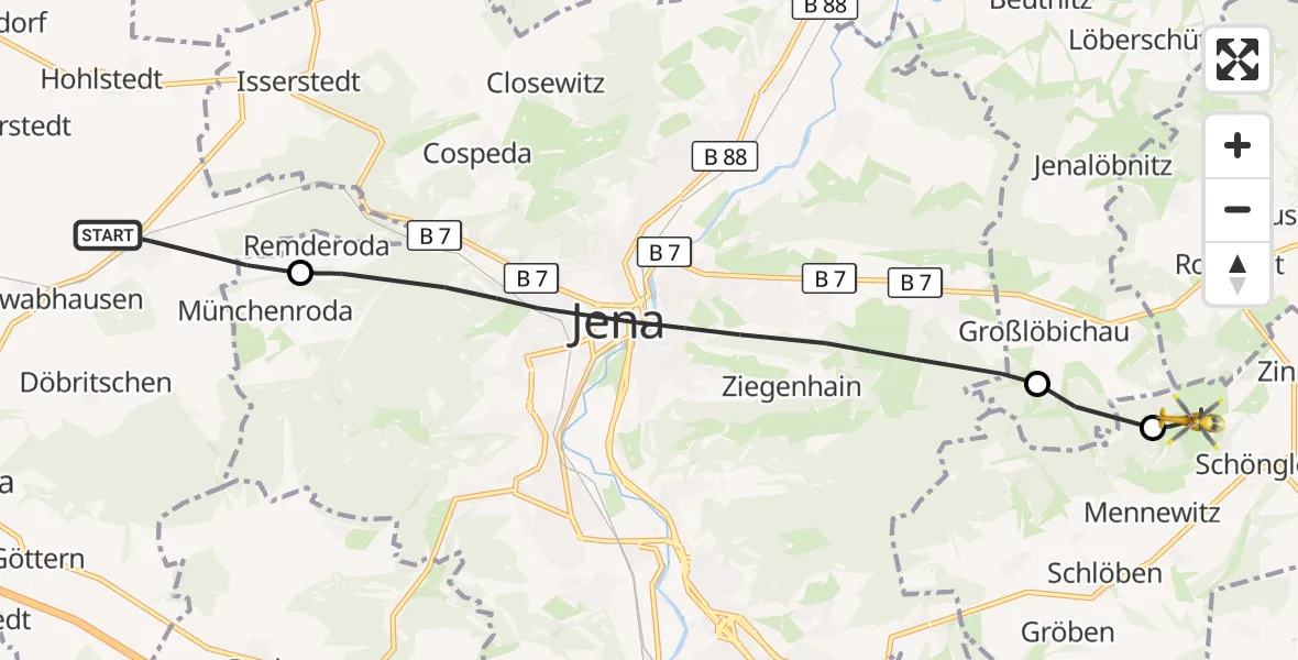 Flugroute Rettungshubschrauber Großschwabhausen - Jena-Schöngleina Flugplatz, 30 September 2026, 10:00