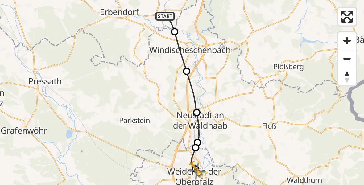 Flugroute Ambulanzhubschrauber Krummennaab - Weiden Hospital, 30 September 2026, 10:00