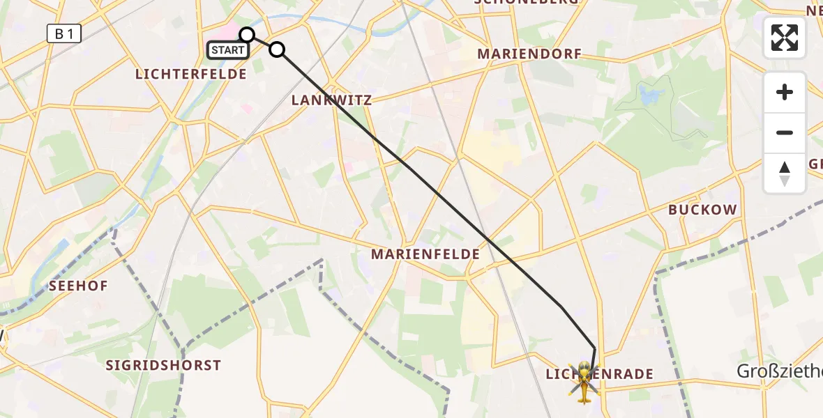 Flugroute Rettungshubschrauber Charité Clinic Benjamin Franklin Campus - Berlin, 30 September 2026, 10:17