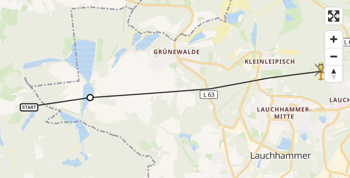 Flugroute Rettungshubschrauber Hohenleipisch - Lauchhammer, 30 September 2026, 10:18