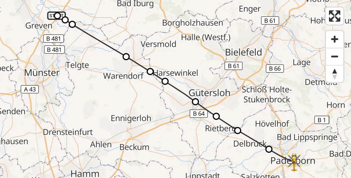 Flugroute Ambulanzhubschrauber Christoph  Westfalen-ADAC - Paderborn, 30 September 2026, 10:19