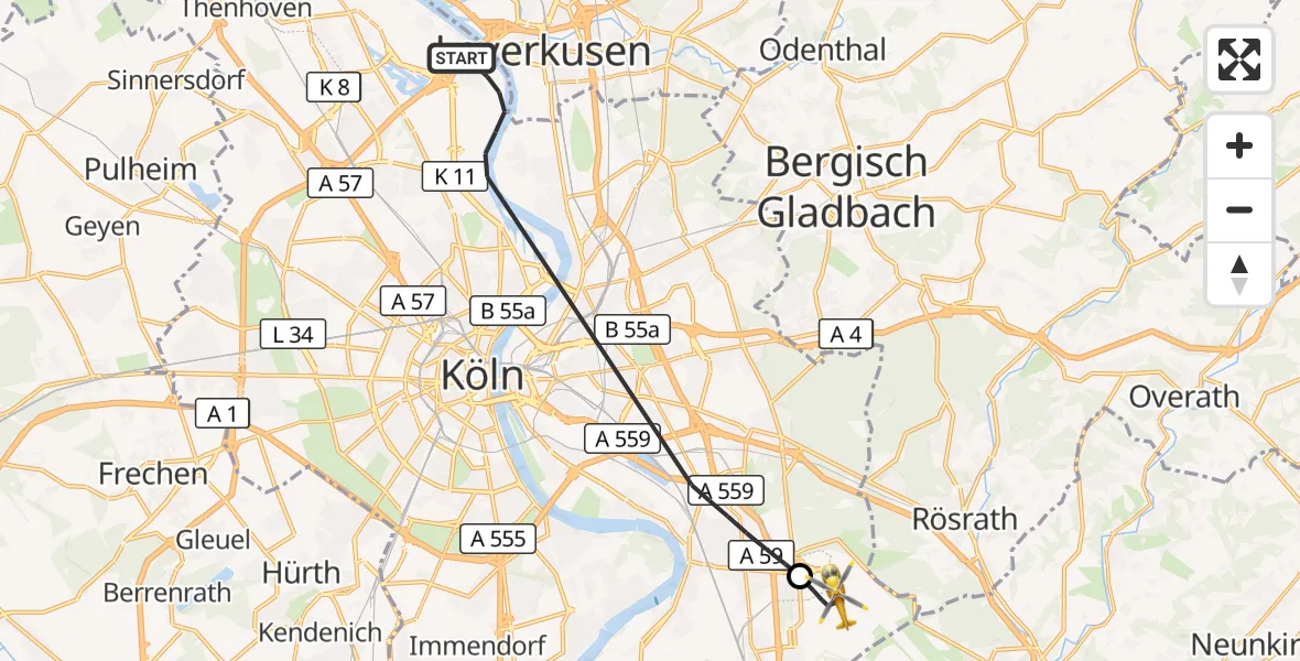 Flugroute Rettungshubschrauber Köln - Köln Bonn Flughafen, 30 September 2026, 10:20