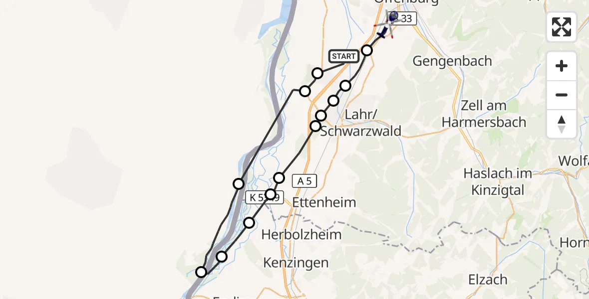 Flugroute Polizeihubschrauber Neuried - Hohberg, 30 September 2026, 10:26