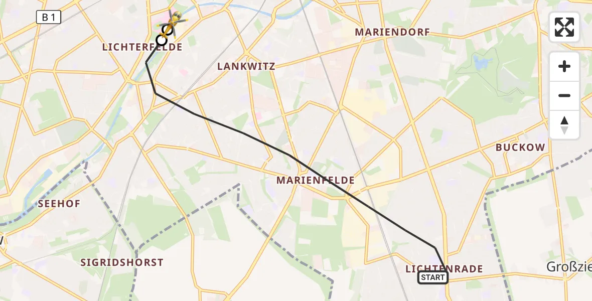 Flugroute Rettungshubschrauber Berlin - Charité Clinic Benjamin Franklin Campus, 30 September 2026, 10:29