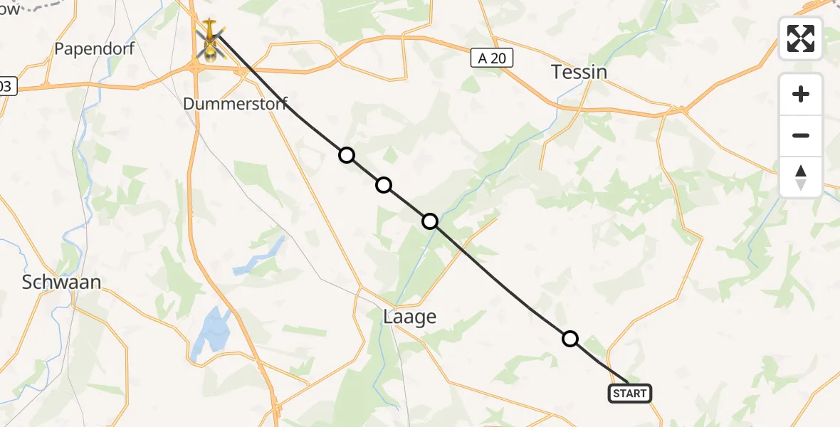 Flugroute Ambulanzhubschrauber Prebberede - Dummerstorf, 30 September 2026, 10:35