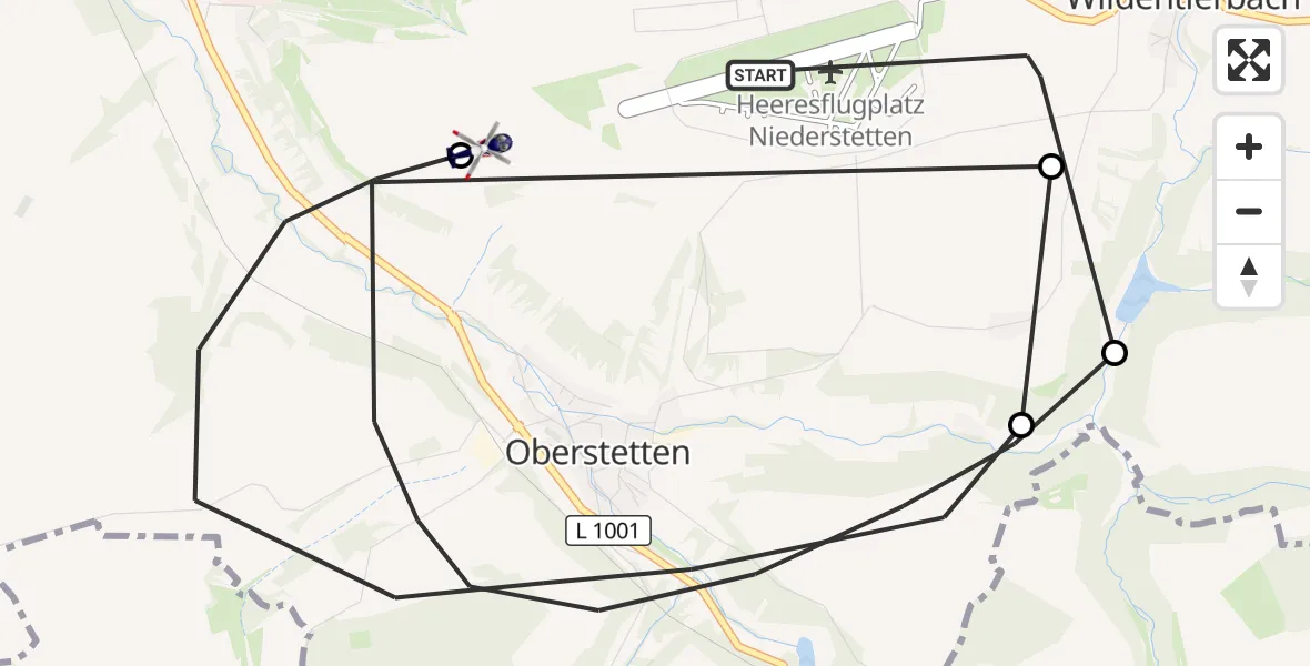 Flugroute Polizeihubschrauber Militärflugplatz Niederstetten - Militärflugplatz Niederstetten, 30 September 2026, 10:36