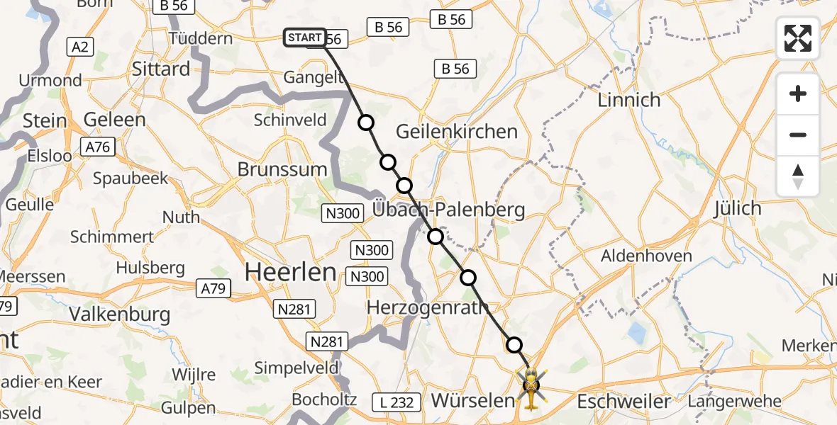 Flugroute Rettungshubschrauber Gangelt - Aachen-Merzbrück Flughafen, 30 September 2026, 10:36