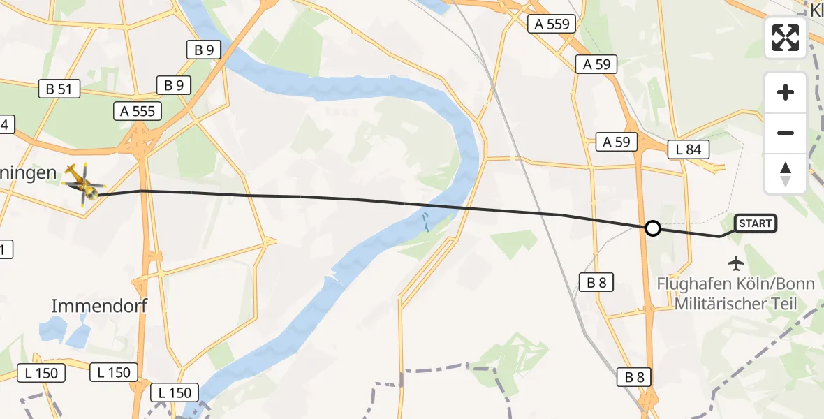 Flugroute Rettungshubschrauber Köln Bonn Flughafen - Köln, 30 September 2026, 10:39