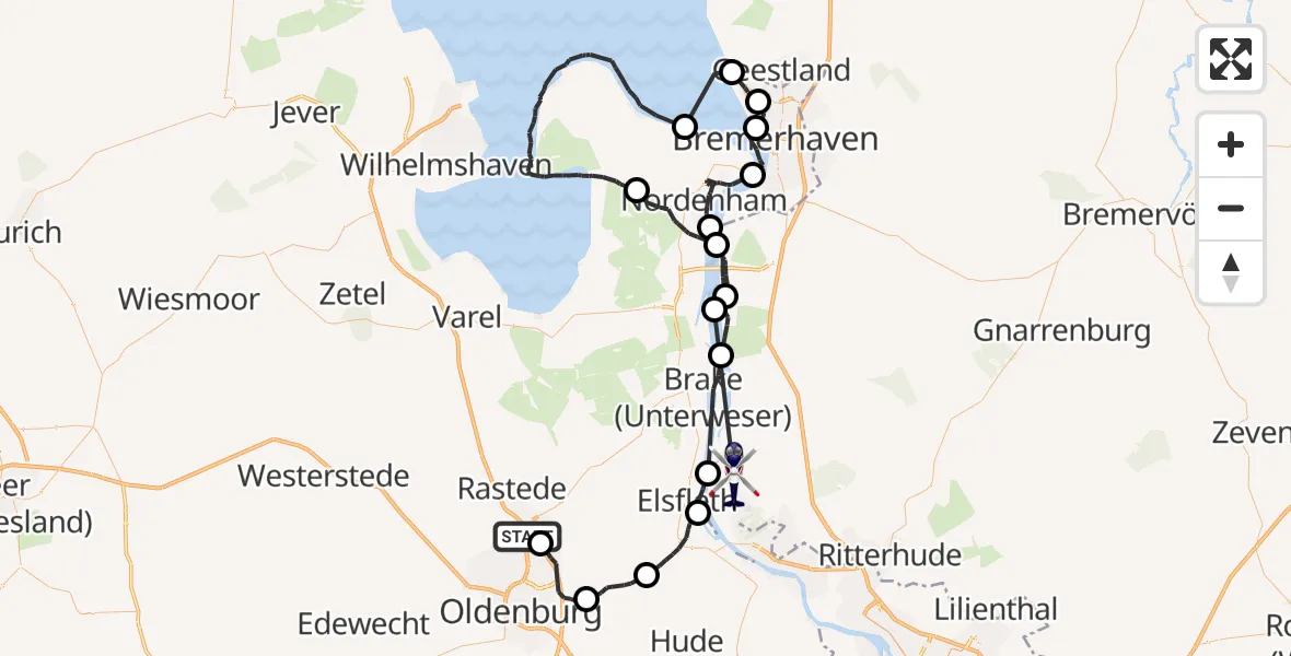 Flugroute Polizeihubschrauber Rastede - Schwanewede, 30 September 2026, 10:46