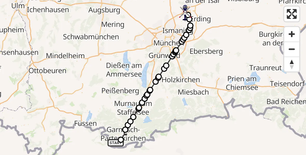 Flugroute Polizeihubschrauber Grainau - München Flughafen, 30 September 2026, 10:48