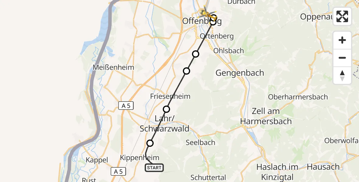 Flugroute Rettungshubschrauber Kippenheim - Offenburg, 30 September 2026, 10:50