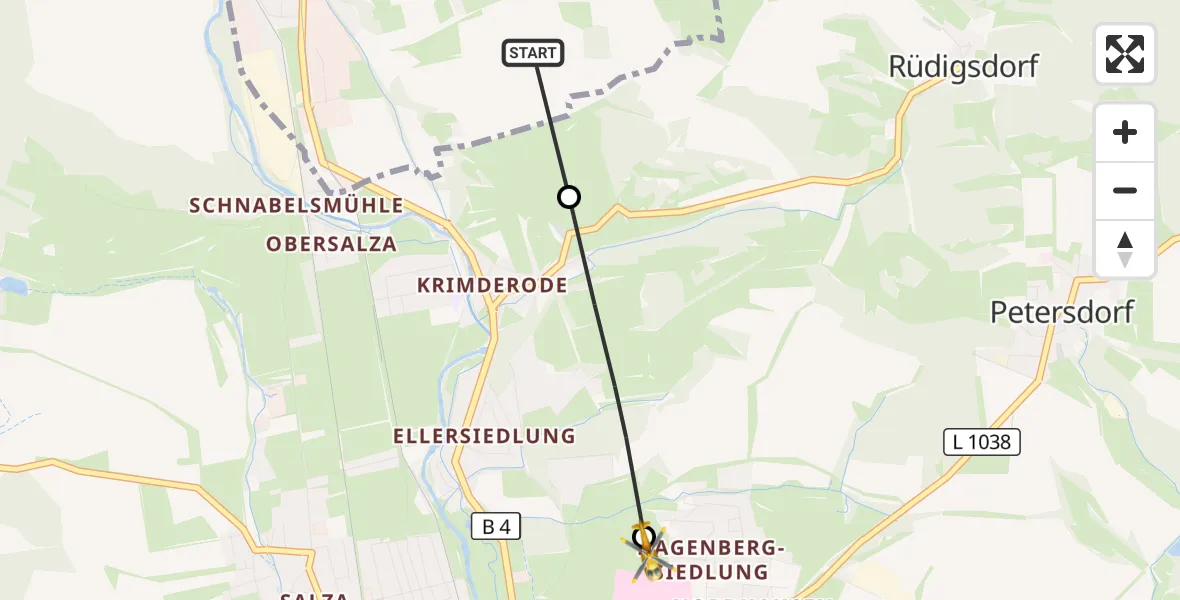 Flugroute Rettungshubschrauber Harztor - Südharz Hospital Nordhausen, 30 September 2026, 10:53