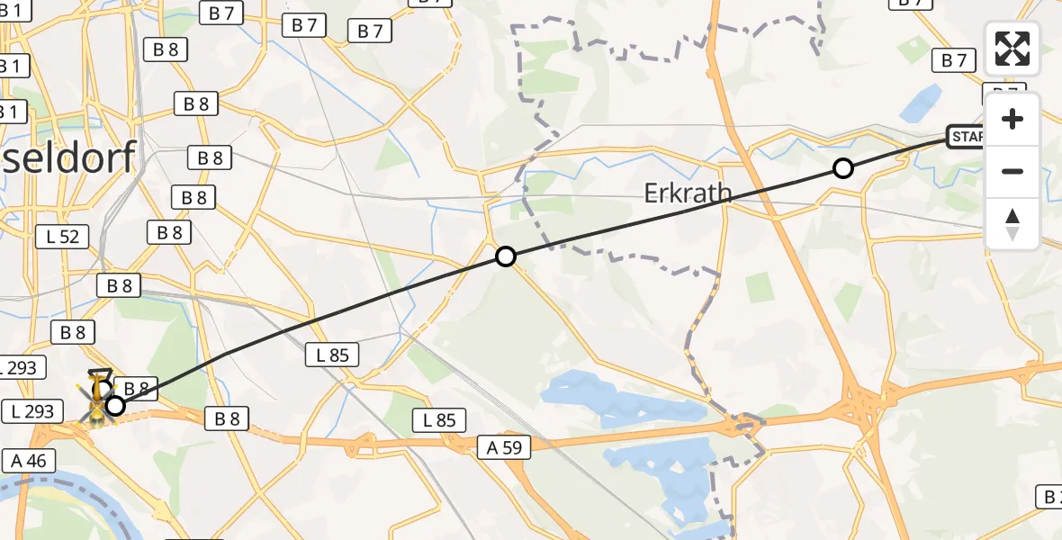 Flugroute Rettungshubschrauber Mettmann - Düsseldorf University Hospital, 30 September 2026, 10:55