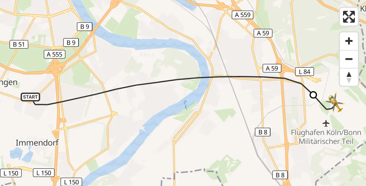 Flugroute Rettungshubschrauber Köln - Köln Bonn Flughafen, 30 September 2026, 10:57
