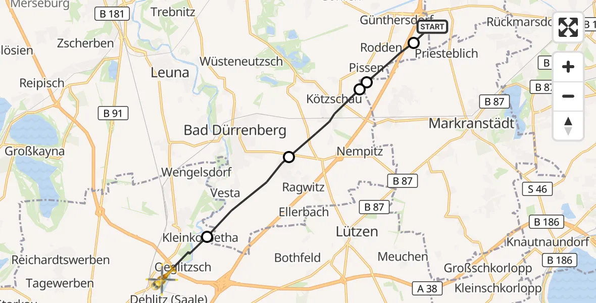 Flugroute Rettungshubschrauber Schkeuditz - Weißenfels, 30 September 2026, 11:06