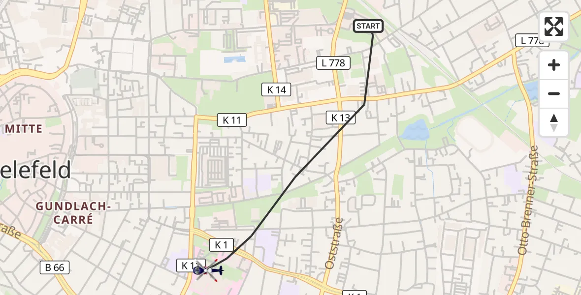 Flugroute Polizeihubschrauber Bielefeld - Bielefeld, 30 September 2026, 11:10