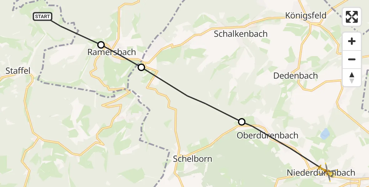 Flugroute Ambulanzhubschrauber Kesseling - Niederdürenbach, 30 September 2026, 11:13